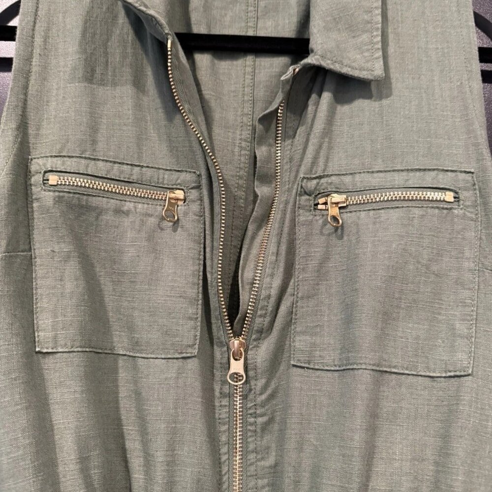 J.Crew Zip-Front Linen-Blend Dress – Faded Moss Size 10 - Picture 3 of 6